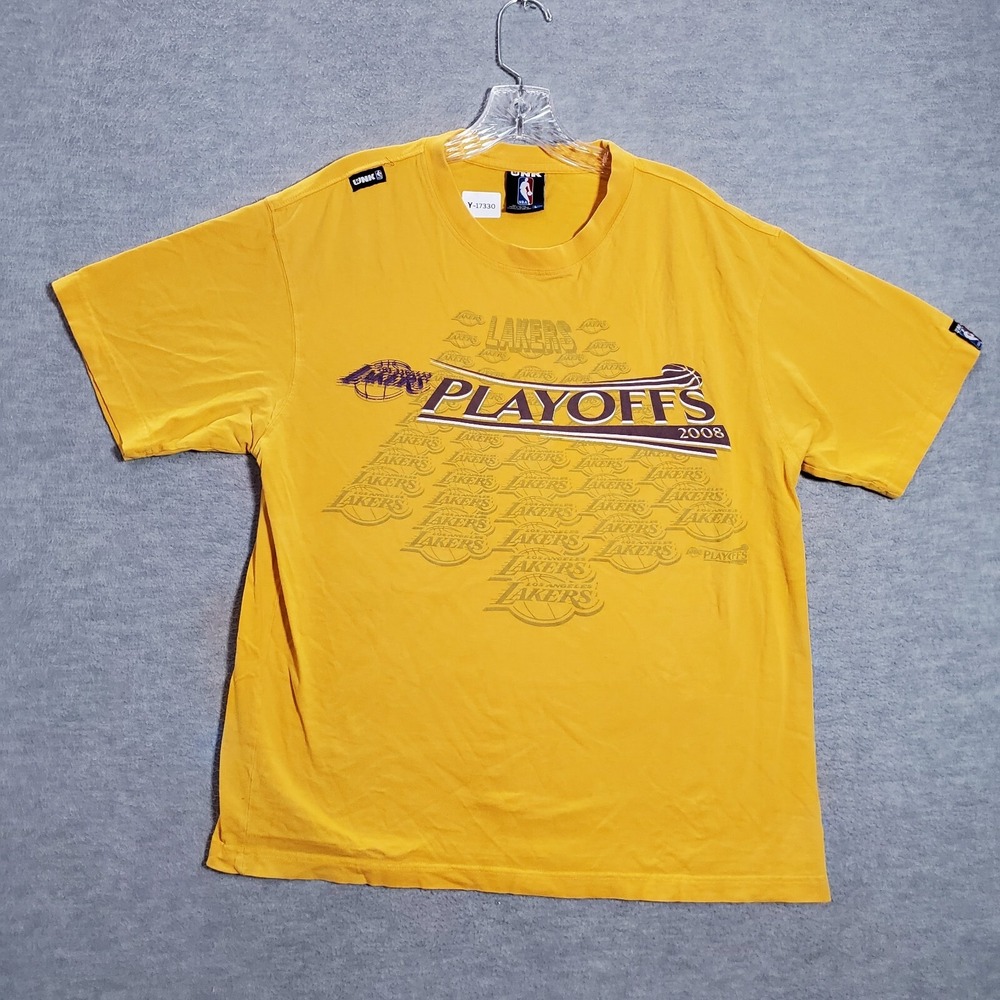 VINTAGE Los Angeles Lakers Men Shirt Large Yellow Logo Playoff 2008 Graphic Y2K